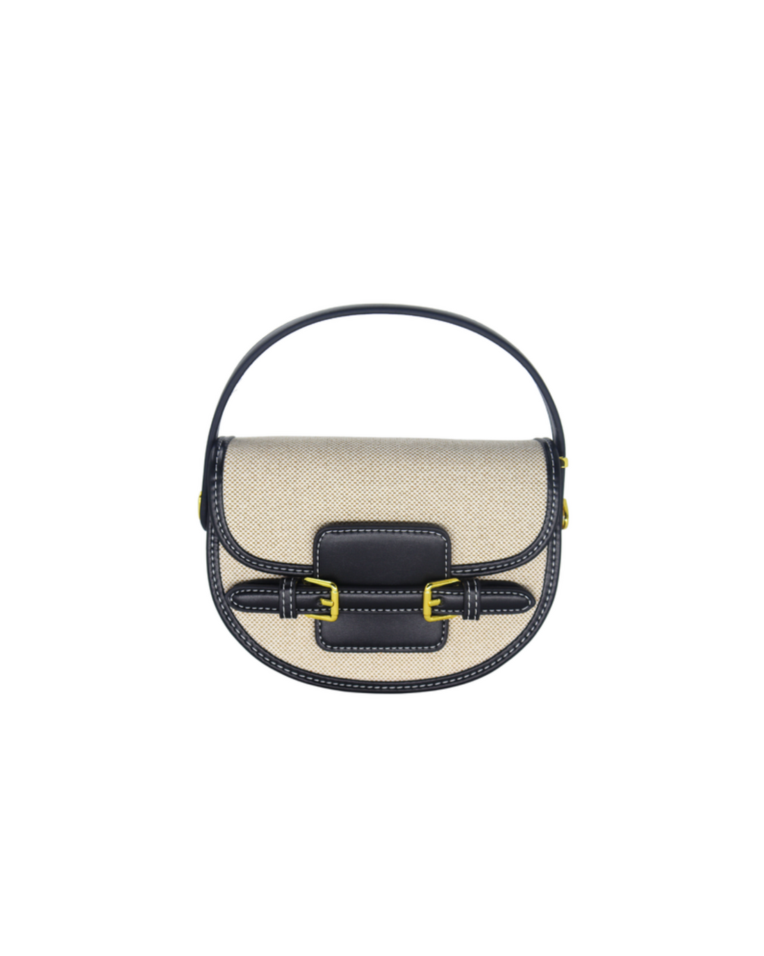 Small handbag with black leather accents on a white background